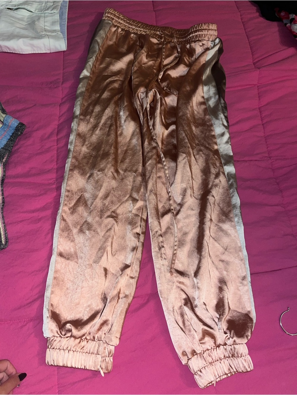 Satin Track Pants in Rose Gold